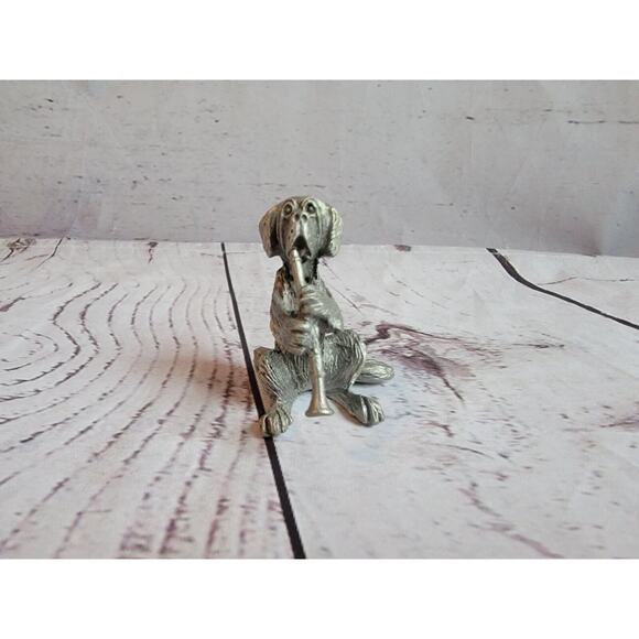 Vintage Figure Hudson Pewter Dog Playing Instrument Figurine gift sculpture - Picture 1 of 6